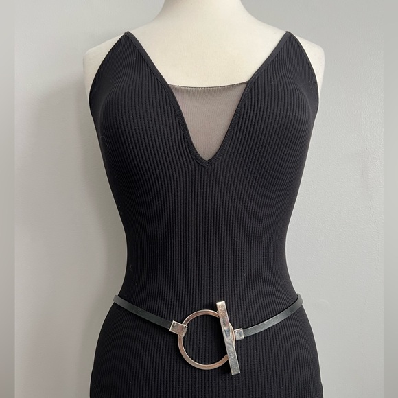 The Limited Accessories - Limited Thin Leather Belt Black Silver Loop Contemporary Modern Womens M 32-34